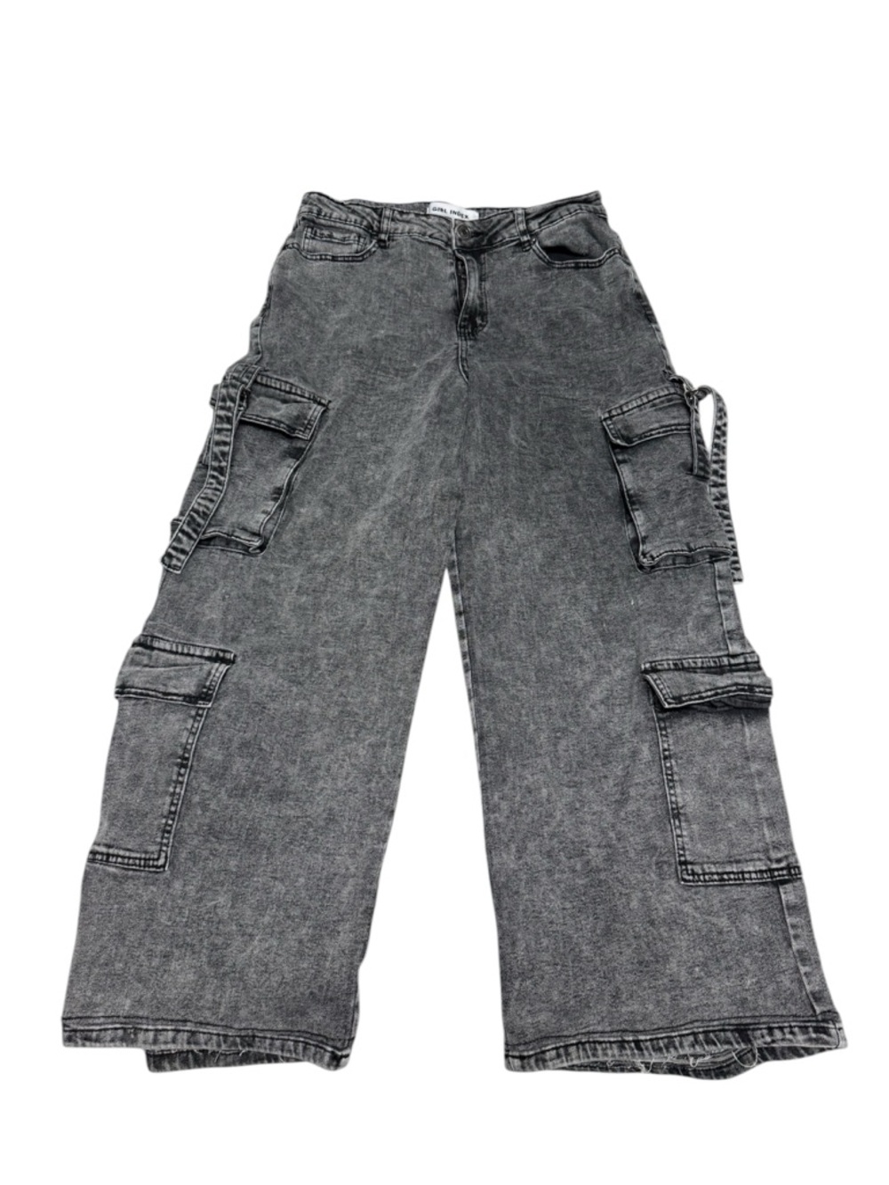 Gray Washed Wide Leg Cargo Jeans